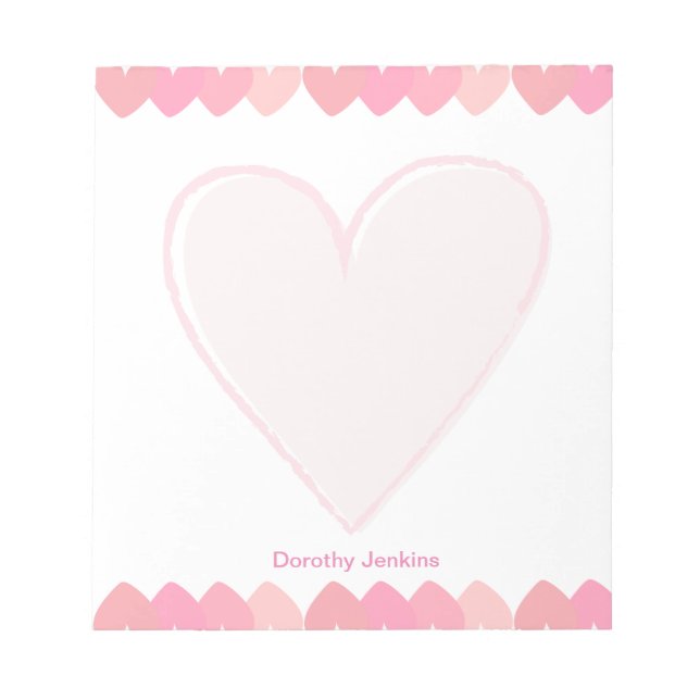Pretty Pink Heart Feminine Valentine's Day Notepad (Front)