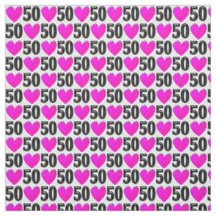 PRETTY PINK HEARTS 50TH BIRTHDAY FABRIC