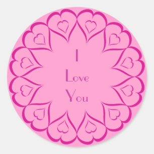 Pretty Pink Hearts Design I Love You Custom Classic Round Sticker