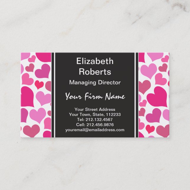 Pretty Pink Hearts for Bachelorette or Bride Business Card (Front)