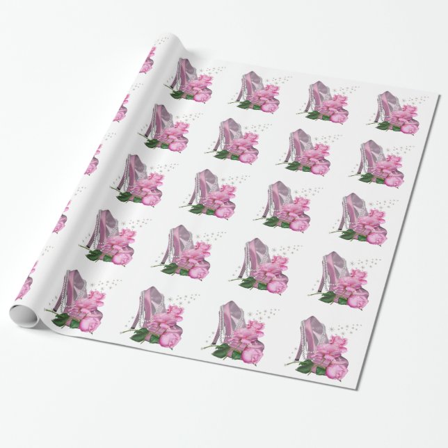 Pretty Pink Hi Heel Rose Wrapping Paper (Unrolled)