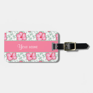 Pretty Pink Hibiscus Flowers Luggage Tag