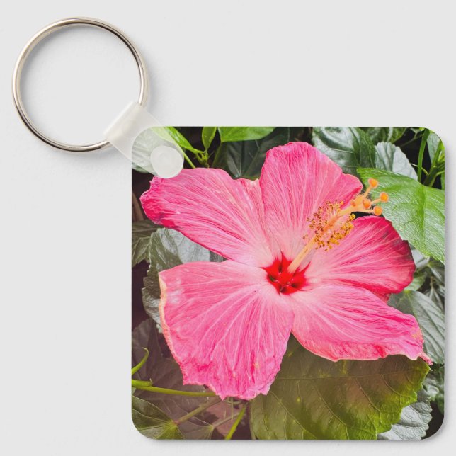 Pretty Pink Hibiscus Key Ring (Front)