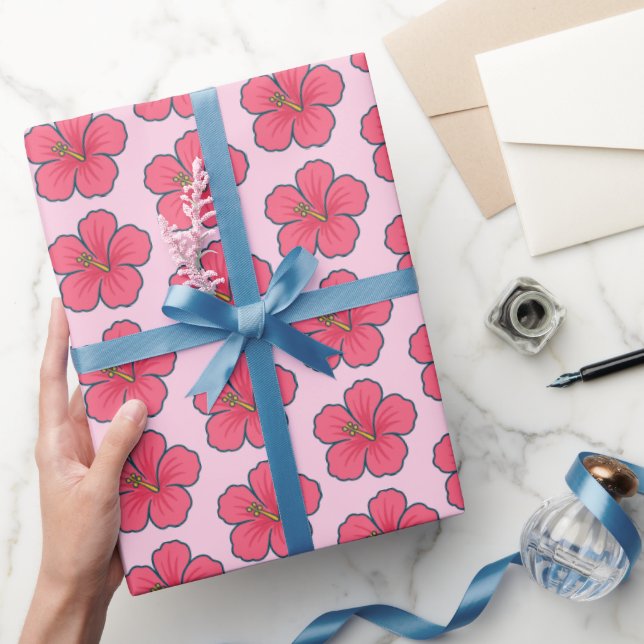 Pretty Pink Hibiscus Tropical Vibes  Wrapping Paper (Gifting)