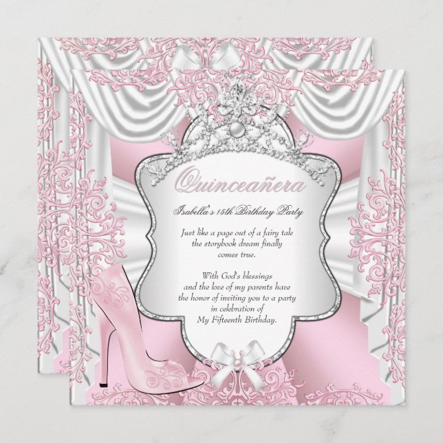 Pretty Pink High Heels Princess Quinceanera 15th Invitation (Front/Back)