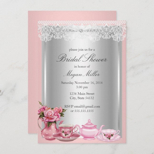 Pretty Pink High Tea Bridal Shower Invitation (Front/Back)