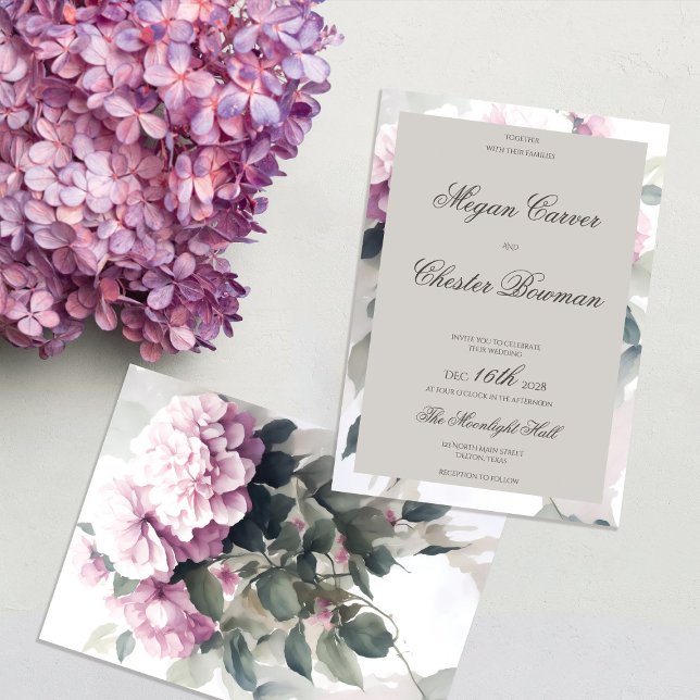 Pretty Pink Hydrangea Floral Summer Spring Wedding Invitation (Creator Uploaded)