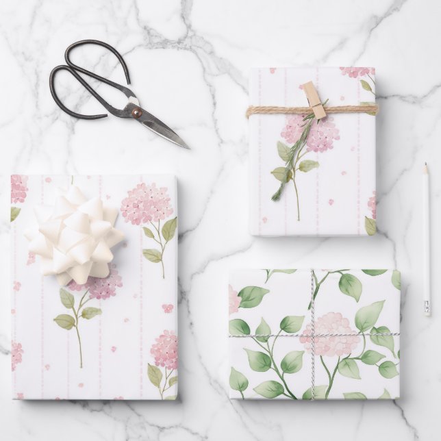 Pretty Pink Hydrangea Flowers Bridal Shower Wrapping Paper Sheet (Front)