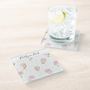 Pretty Pink Hydrangea Flowers Glass Coaster