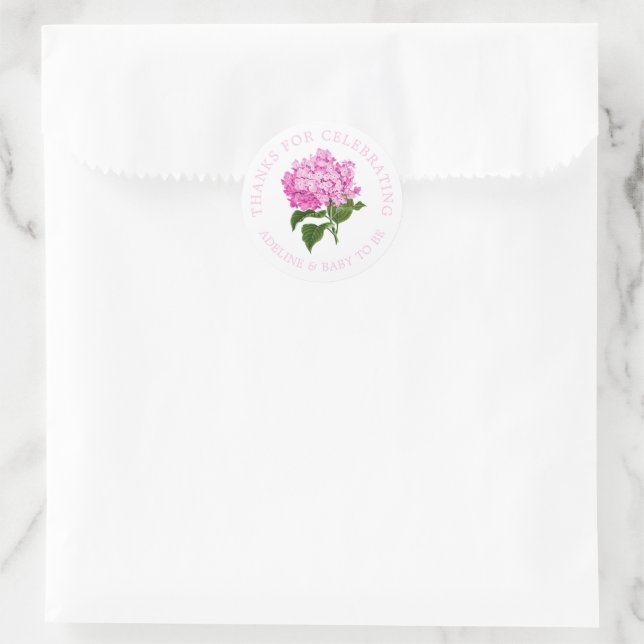 Pretty Pink Hydrangea Thank You Favour Classic Round Sticker (Bag)