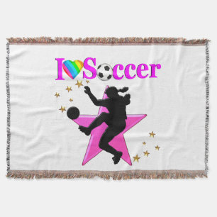 PRETTY PINK I LOVE SOCCER DESIGN THROW BLANKET