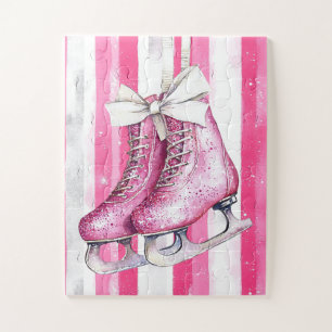 Pretty Pink Ice Skates Christmas Jigsaw Puzzle