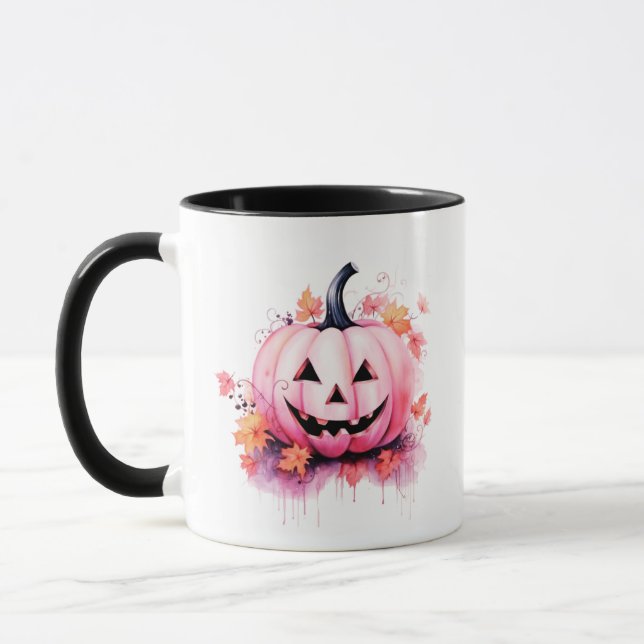 Pretty Pink Jack-O' Lantern Modern Halloween Mug (Left)