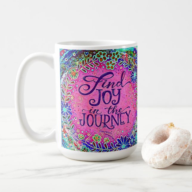 Pretty Pink Joy in the Journey Quote Inspirivity  Coffee Mug (With Donut)