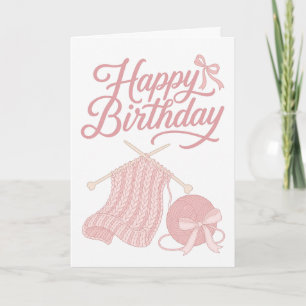 Pretty Pink Knitting Birthday Card
