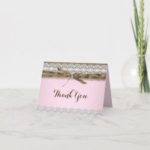 Pretty Pink Lace & Burlap Thank You Card