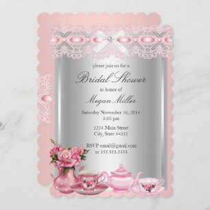 Pretty Pink lace High Tea Bridal Shower Invitation