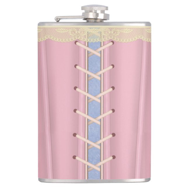 Pretty Pink Laced Up Corset Hip Flask (Front)