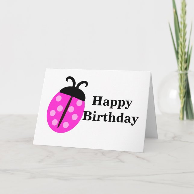 Pretty Pink Ladybug Birthday Card (Front)