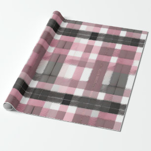 Pretty Pink, Lavender, Gray and Brown Plaid Wrapping Paper