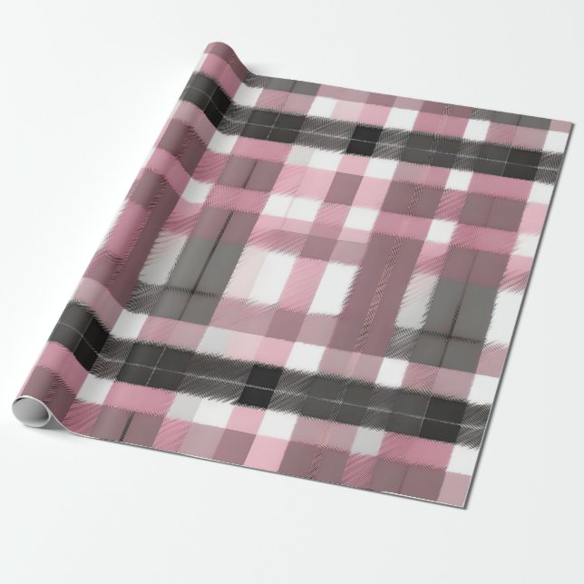 Pretty Pink, Lavender, Grey and Brown Plaid Wrapping Paper (Unrolled)