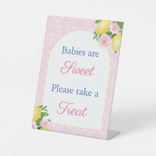 Pretty Pink Lemons Take A Treat Baby Shower Favour Pedestal Sign
