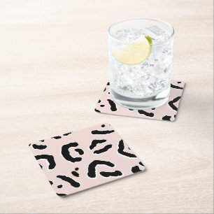 Pretty Pink Leopard Pattern Pastel & Monochrome Square Paper Coaster