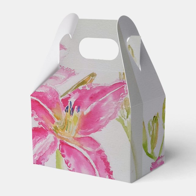 Pretty Pink Lily Floral Wedding Cake Favour Box (Front Side)