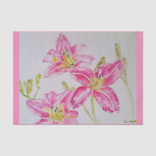 Pretty Pink Lily Flower Floral Pattern Watercolor Tissue Paper