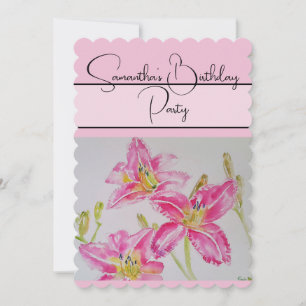 Pretty Pink Lily Watercolor floral Flower Lilies Invitation