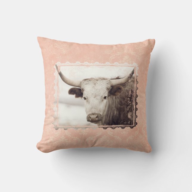Pretty Pink Longhorn Pillow (Front)