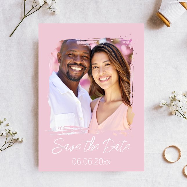 Pretty pink love heart photo Save the date Card (Creator Uploaded)