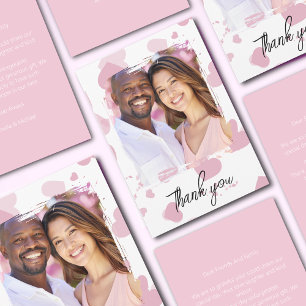 Pretty pink love heart photo thank you card