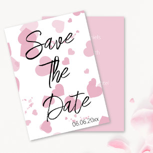 Pretty pink love heart Save the date Card
