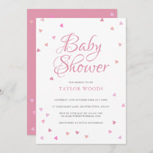 Pretty Pink Love Hearts Baby Shower / Sprinkle Invitation
