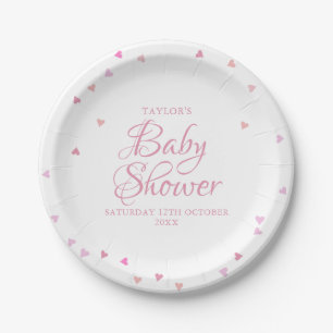 Pretty Pink Love Hearts Baby Shower / Sprinkle Paper Plate