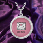 Pretty Pink Love Note Heart  Silver Plated Necklace<br><div class="desc">Pink and grey love note heart envelope with LOVE NOTE in modern lettering.</div>