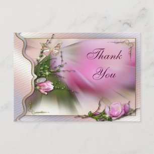 Pretty Pink Magnolia Butterfly Sparkle Thank You Card