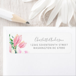 Pretty Pink Magnolia Floral Simple Return Address  Return Address Label