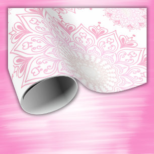 Pretty pink mandala on white wrapping paper