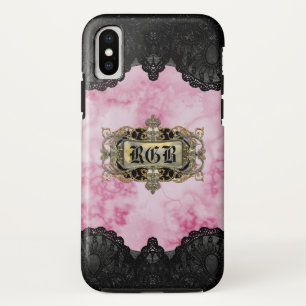 Pretty Pink Marble Cool Romantic Monogram iPhone X Case