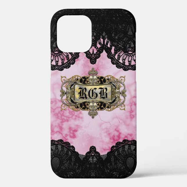 Pretty Pink Marble Cool Romantic Monogram Case-Mate iPhone Case (Back)
