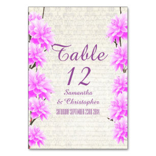 Pretty pink mauve floral flower blossom wedding table number