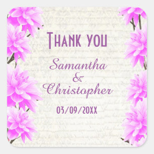 Pretty pink mauve floral flower thank you square sticker