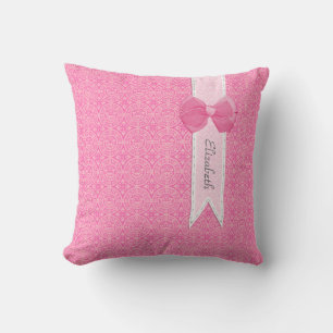 Pretty Pink Medallion Damask Cute Bow With Name Cushion