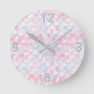 Pretty Pink Mermaid scale WALL CLOCK