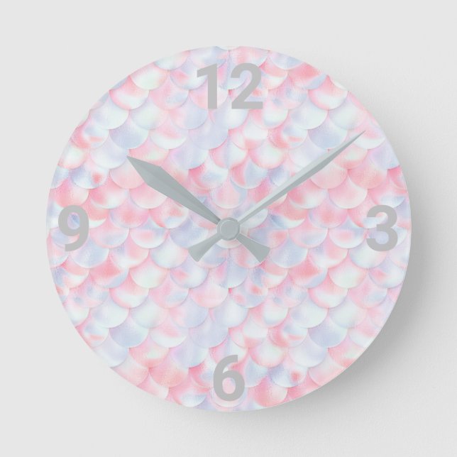 Pretty Pink Mermaid scale WALL CLOCK (Front)