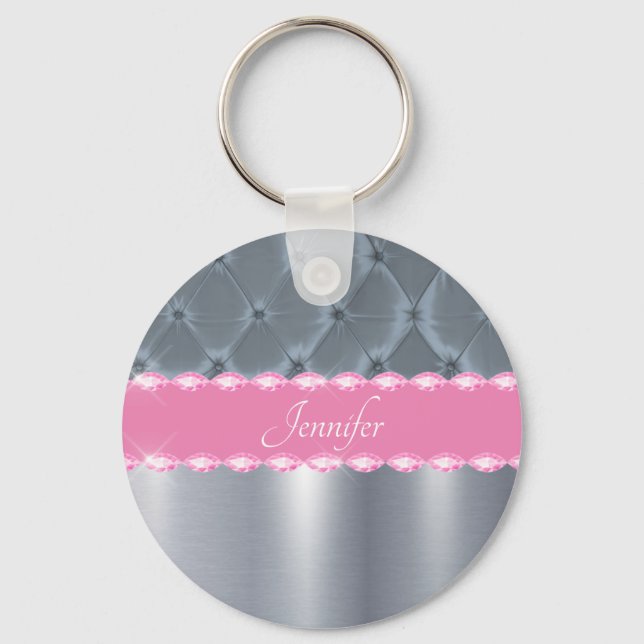 Pretty Pink Metallic Bling Name Glam Key Ring (Front)
