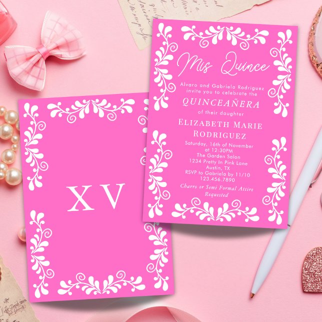 Pretty Pink Mexican Fiesta Talavera Quinceanera Invitation (Creator Uploaded)