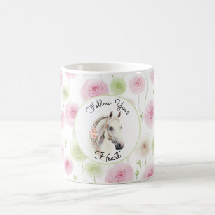 Pretty Pink Mint Ranunculus Horse Coffee Mug